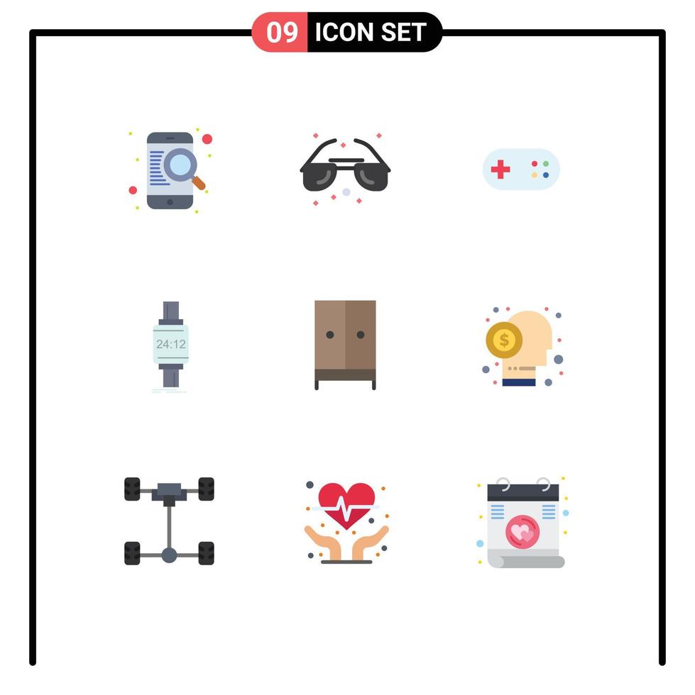 Group of 9 Modern Flat Colors Set for appliances apple aid watch smart watch Editable Vector Design Elements