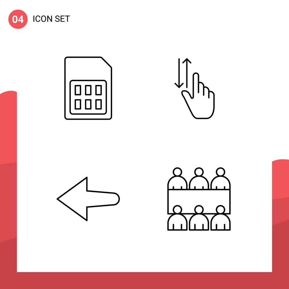 Modern Set of 4 Filledline Flat Colors and symbols such as card down sim gestures left Editable Vector Design Elements