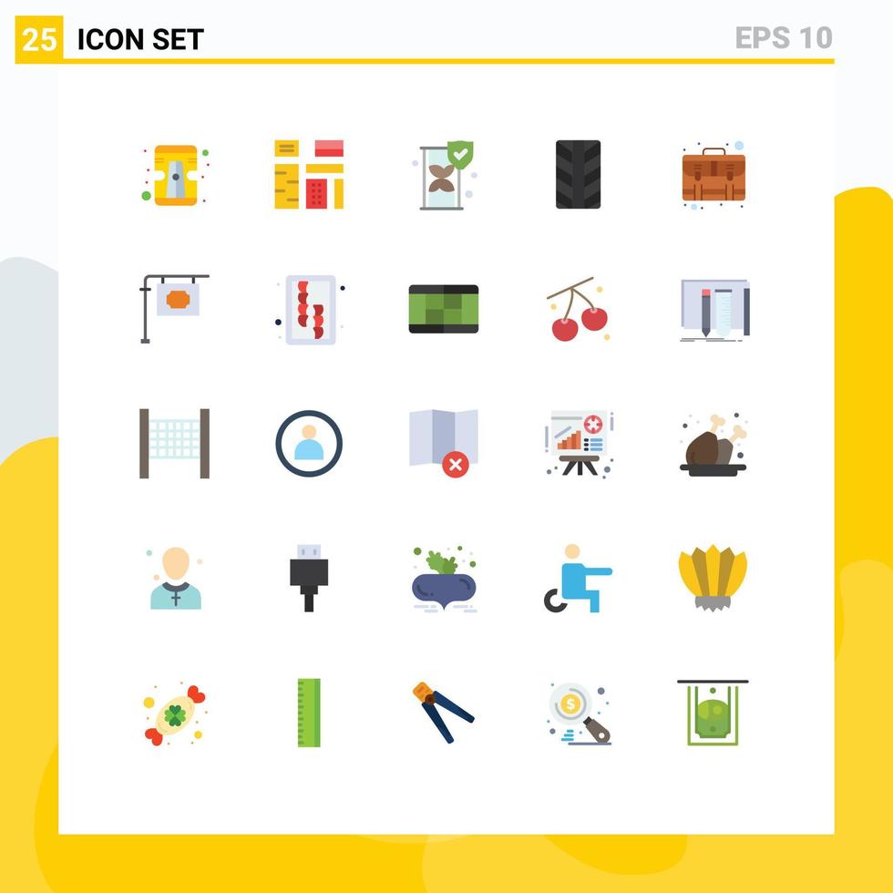 Editable Vector Line Pack of 25 Simple Flat Colors of suitcase business time glass services tires Editable Vector Design Elements
