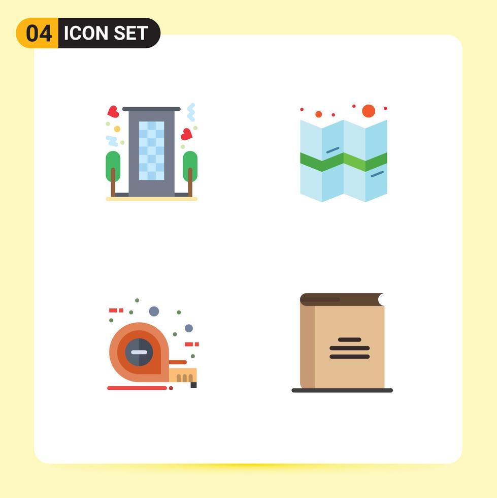 Pack of 4 creative Flat Icons of heart tape romance location scale Editable Vector Design Elements