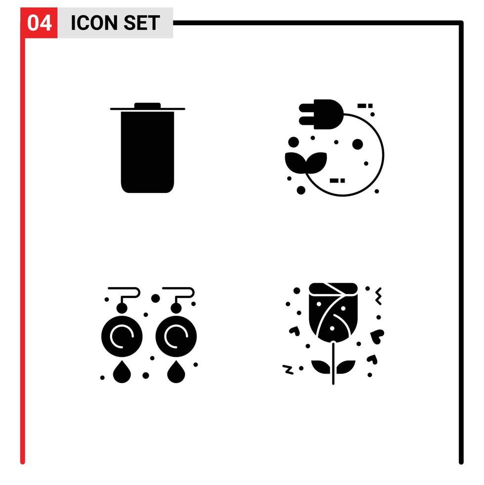conjunto de 4 paquetes de glifos sólidos comerciales para gemas de instagram joyas de energía ecológica elementos de diseño de vectores editables