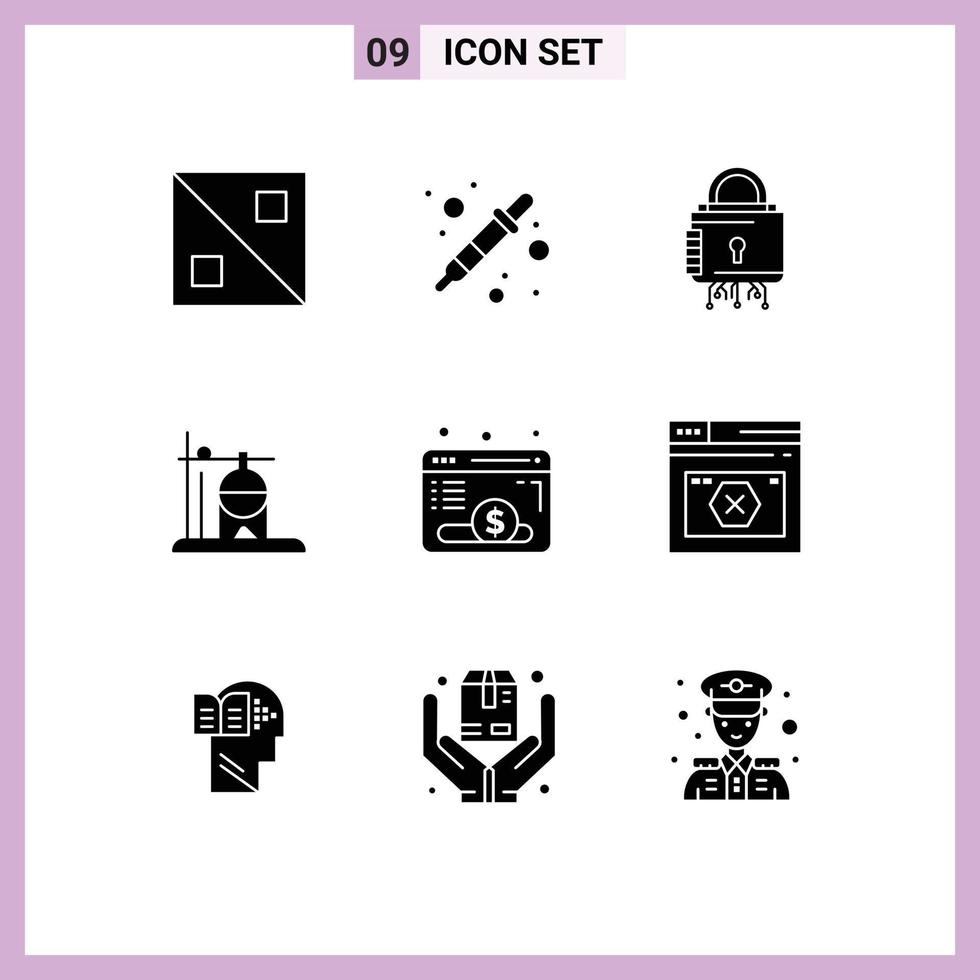 Pack of 9 Modern Solid Glyphs Signs and Symbols for Web Print Media such as webpage transfusion cyber rehydration healthcare Editable Vector Design Elements