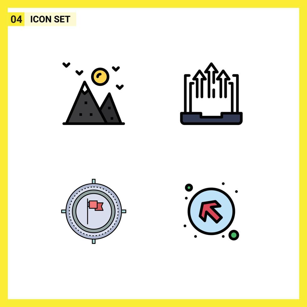 4 iconos creativos signos y símbolos modernos de senderismo objetivo crecimiento de la montaña fecha límite elementos de diseño vectorial editables vector