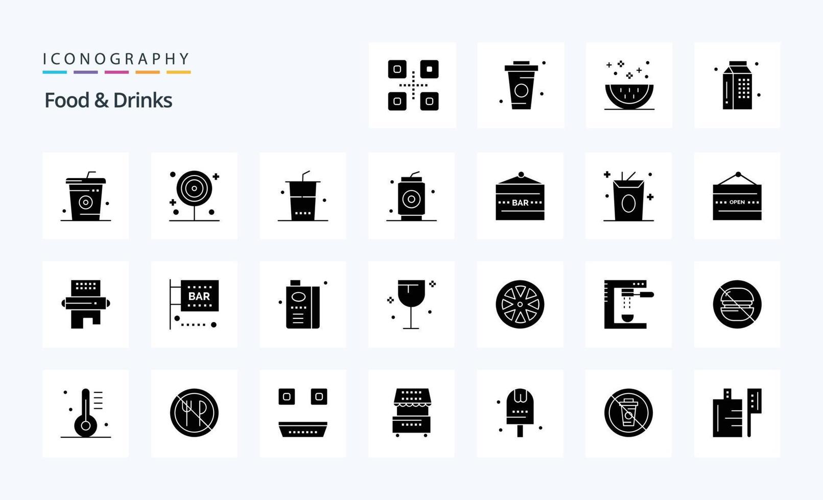 25 Food  Drinks Solid Glyph icon pack vector