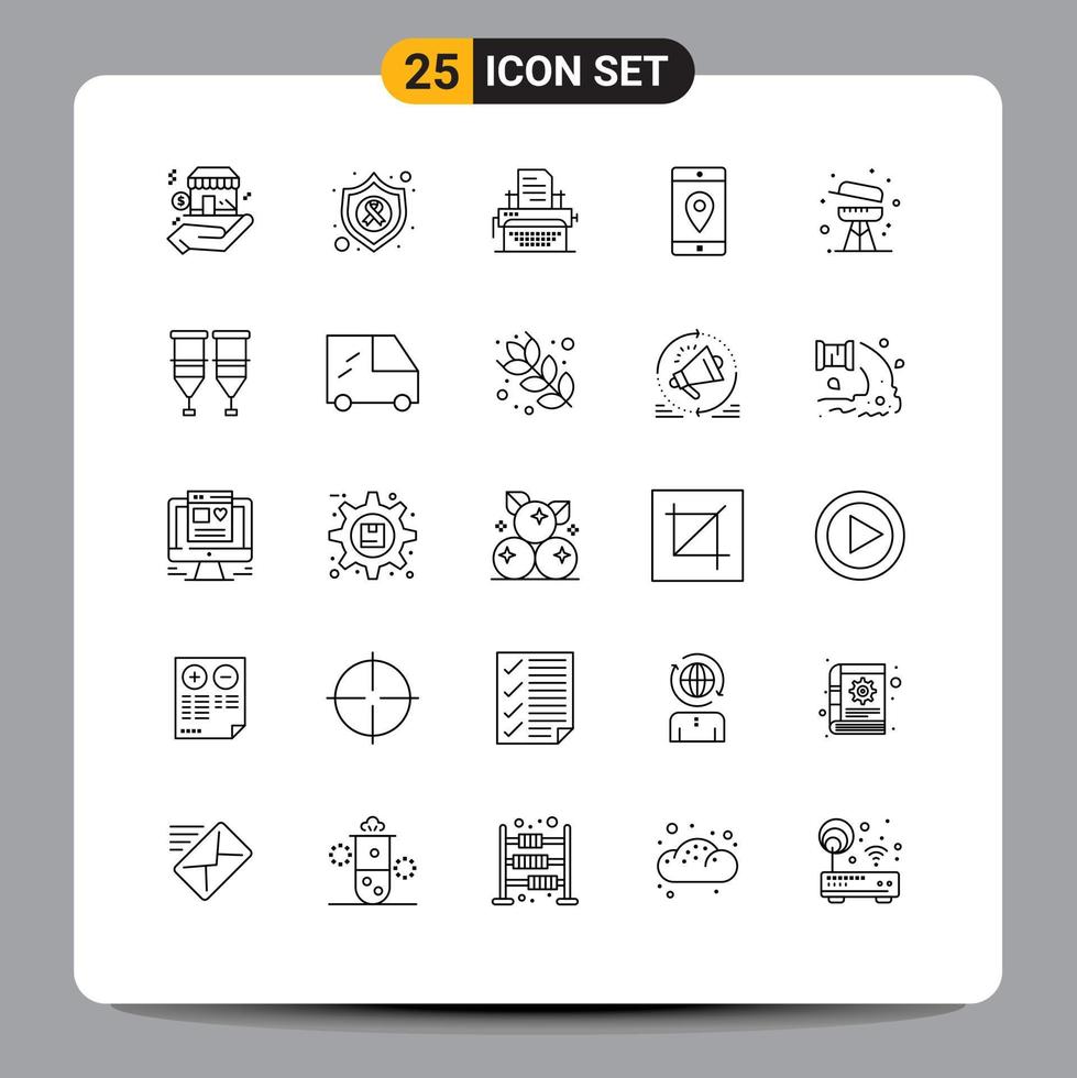 Pack of 25 Modern Lines Signs and Symbols for Web Print Media such as barbecue location typewriter mobile application application Editable Vector Design Elements