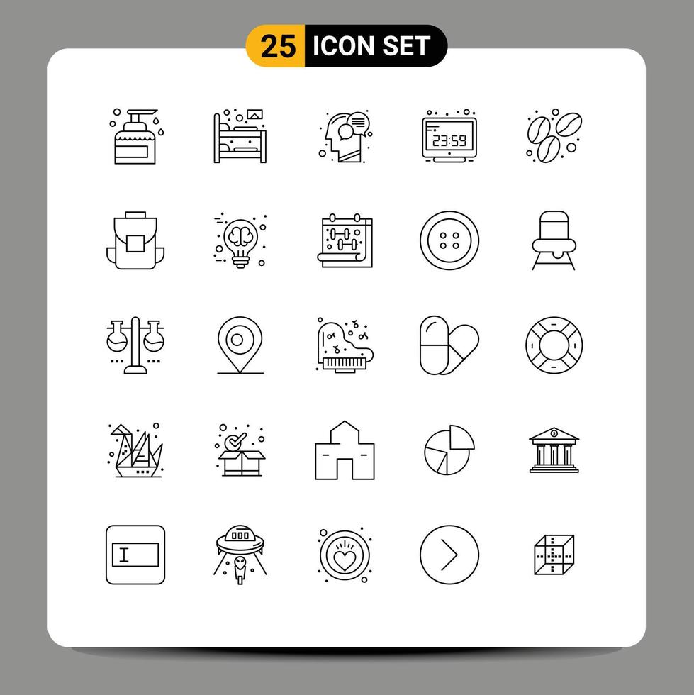 Pack of 25 Modern Lines Signs and Symbols for Web Print Media such as computer time computer sleep clock mind Editable Vector Design Elements