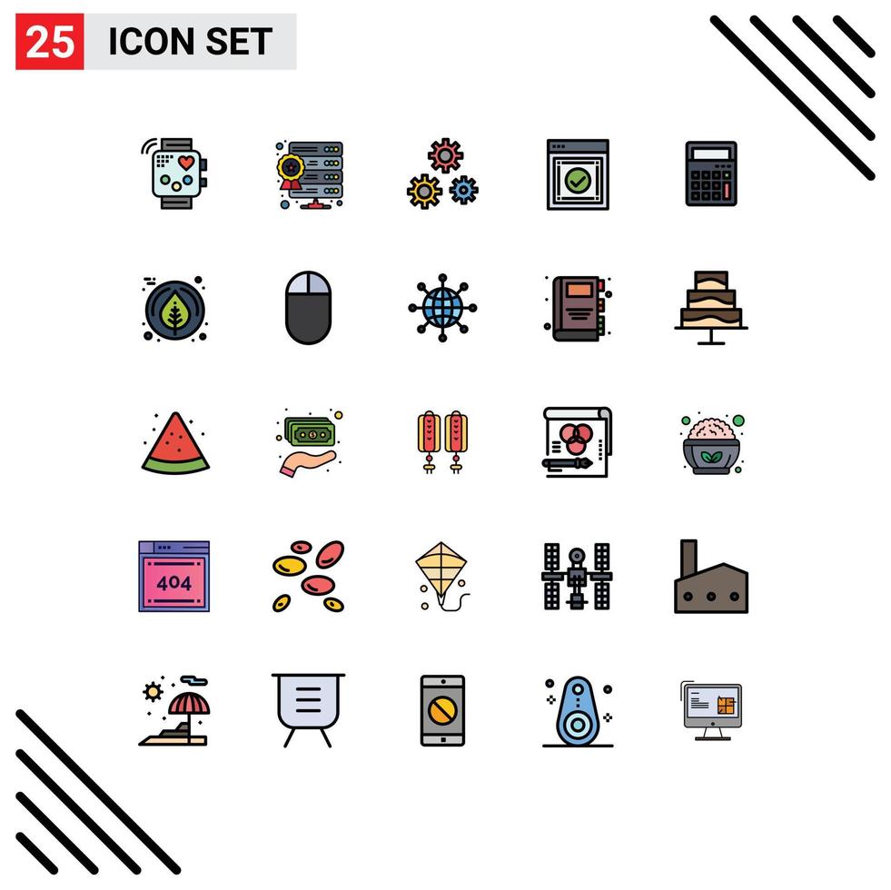 Group of 25 Modern Filled line Flat Colors Set for website success web hosting ready service Editable Vector Design Elements