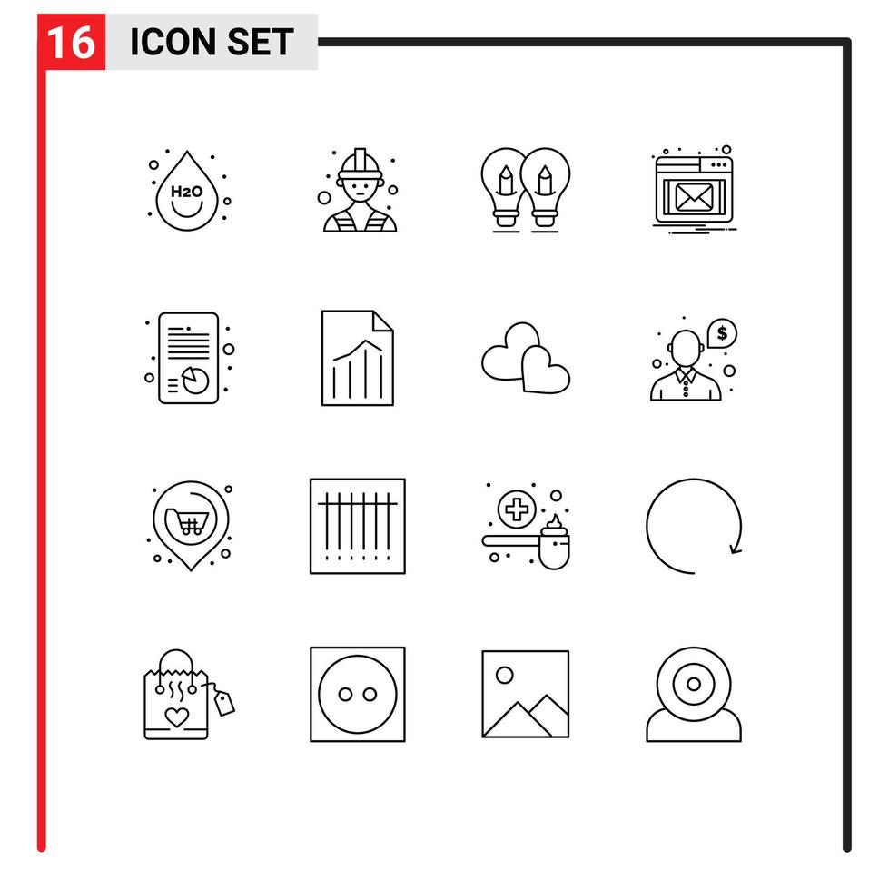 Set of 16 Vector Outlines on Grid for report growth idea popup email Editable Vector Design Elements