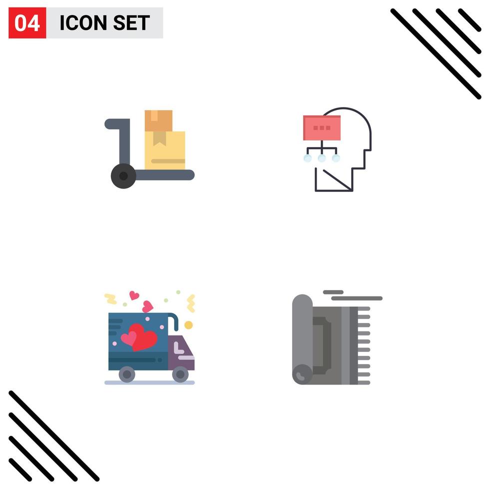 Editable Vector Line Pack of 4 Simple Flat Icons of cart shipping planning head carpet Editable Vector Design Elements