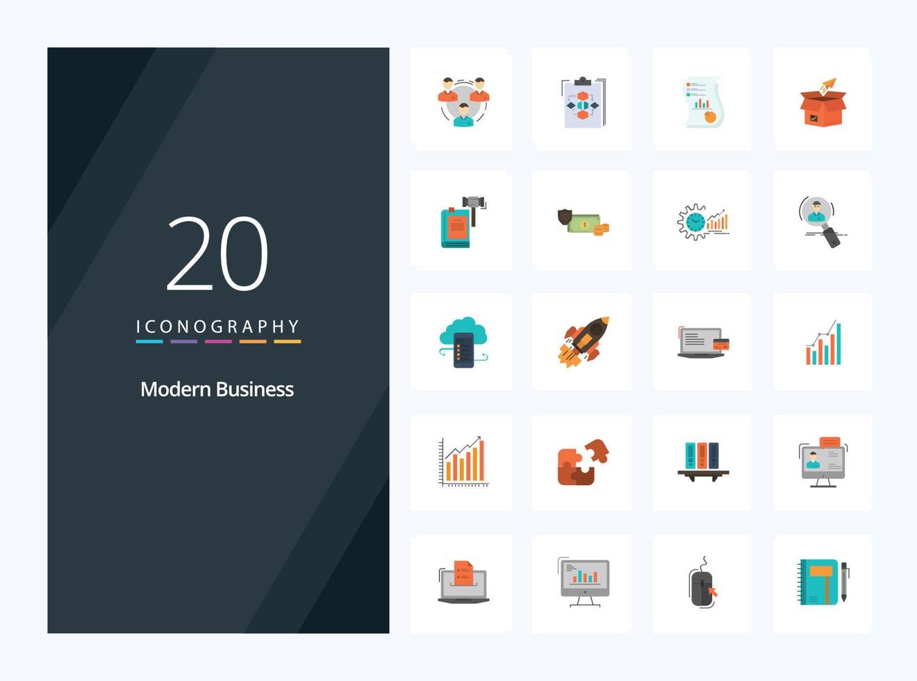 20 iconos de color plano de negocios modernos para presentación vector