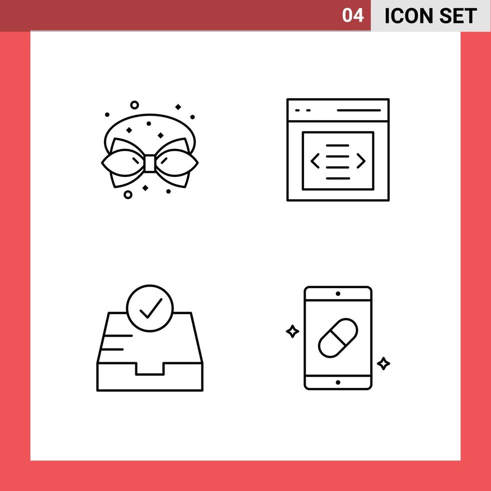 Set of 4 Vector Filledline Flat Colors on Grid for birthday check decoration interface mailbox Editable Vector Design Elements