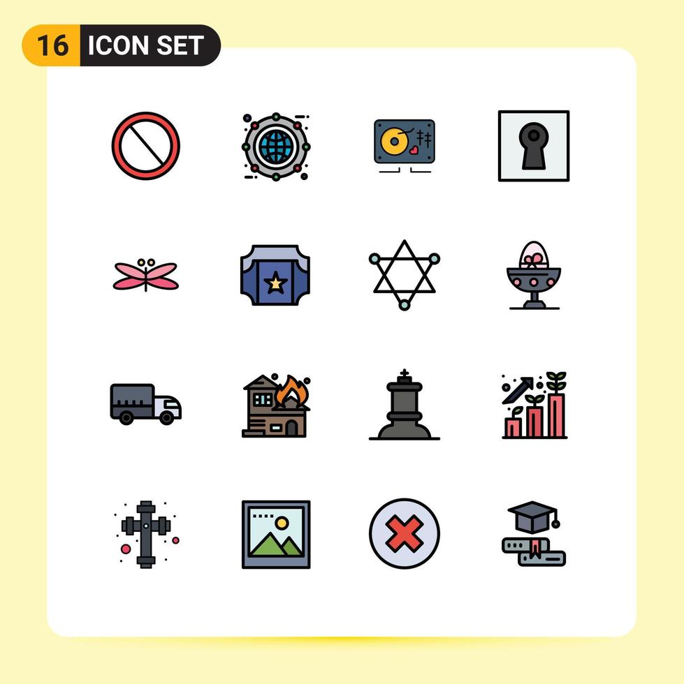 Pictogram Set of 16 Simple Flat Color Filled Lines of security lock expand key heart Editable Creative Vector Design Elements
