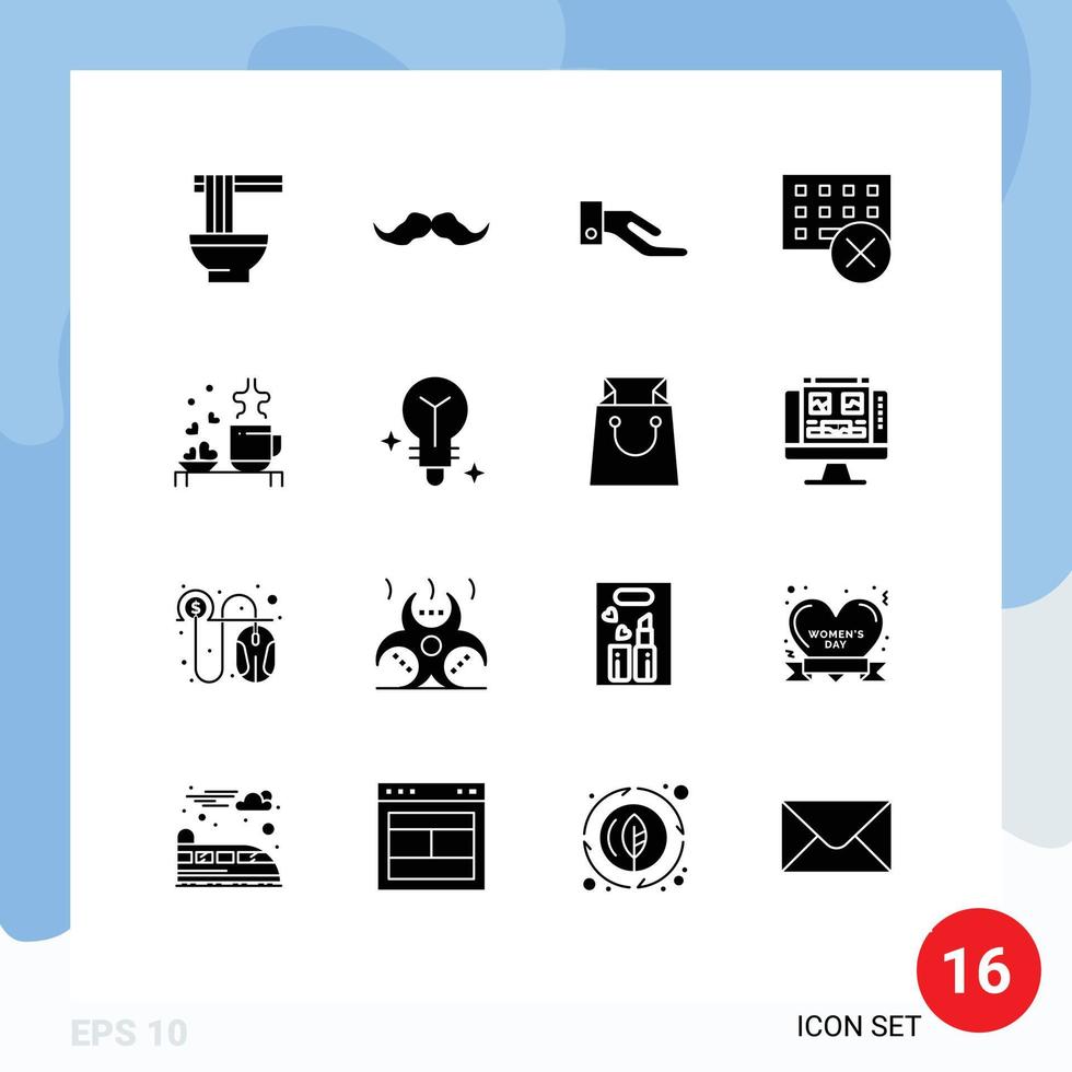 Modern Set of 16 Solid Glyphs Pictograph of tea hardware men gadget computers Editable Vector Design Elements