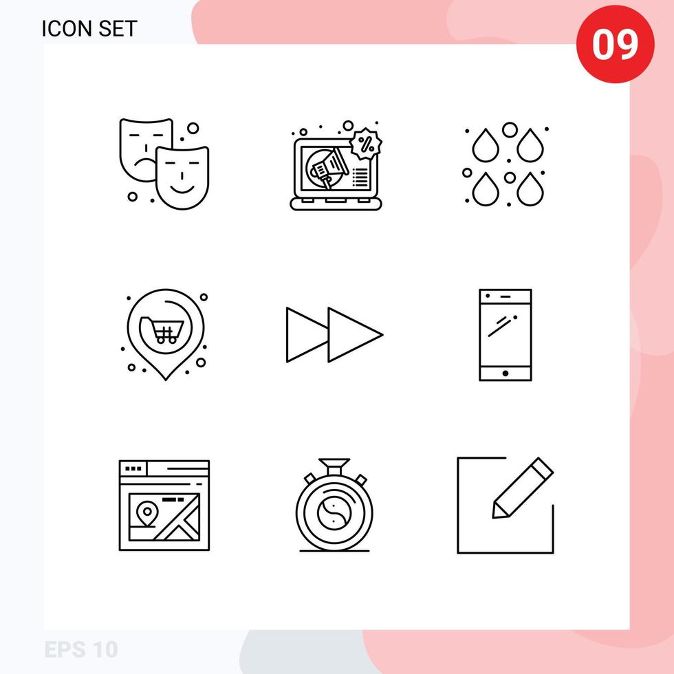 Modern Set of 9 Outlines and symbols such as forward real color next paint Editable Vector Design Elements