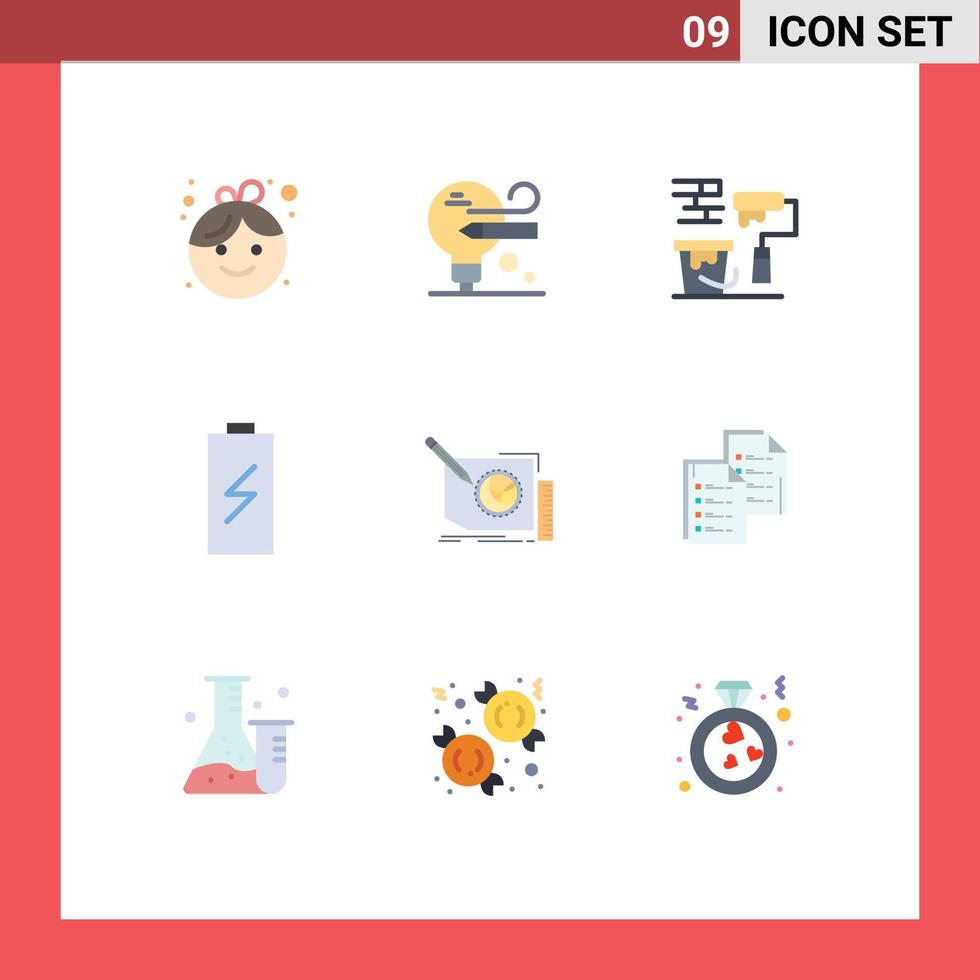 Universal Icon Symbols Group of 9 Modern Flat Colors of design electricity roller electric charge Editable Vector Design Elements