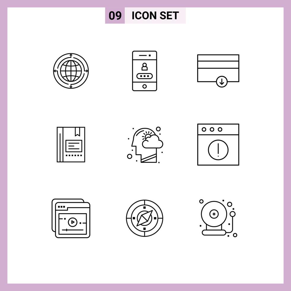 9 Universal Outlines Set for Web and Mobile Applications note education password book payment Editable Vector Design Elements