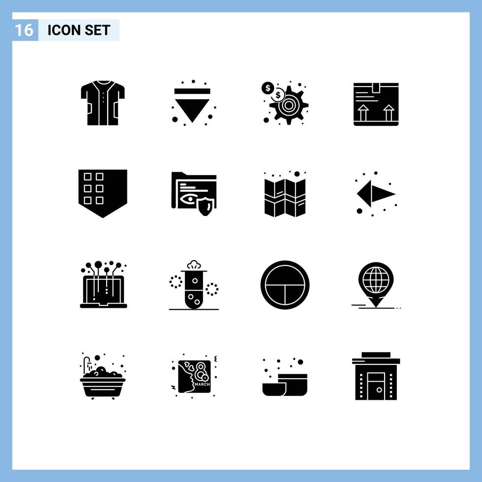 16 Thematic Vector Solid Glyphs and Editable Symbols of protect arrow down box marketing Editable Vector Design Elements