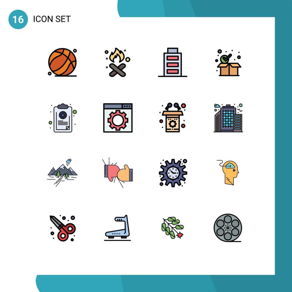 paquete de interfaz de usuario de 16 líneas básicas rellenas de color plano de casilla de verificación marca de verificación de paquete de humo elementos de diseño de vectores creativos editables