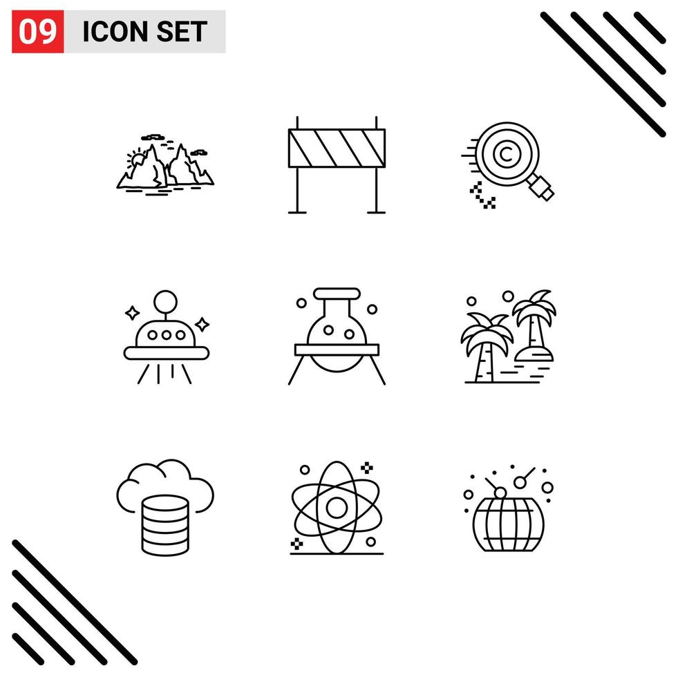 Modern Set of 9 Outlines and symbols such as ufo astronomy obstacle property find Editable Vector Design Elements