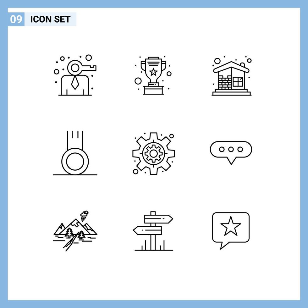 Set of 9 Modern UI Icons Symbols Signs for business gym brick wall football wall Editable Vector Design Elements
