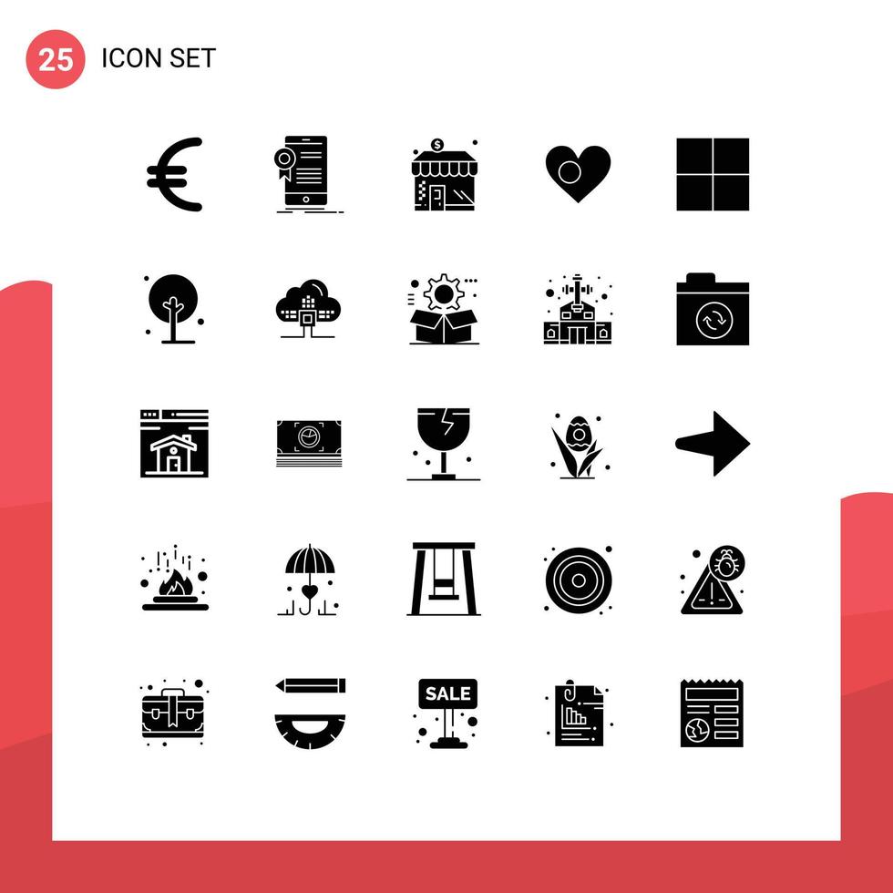 Group of 25 Modern Solid Glyphs Set for grid country business bangladesh heart Editable Vector Design Elements