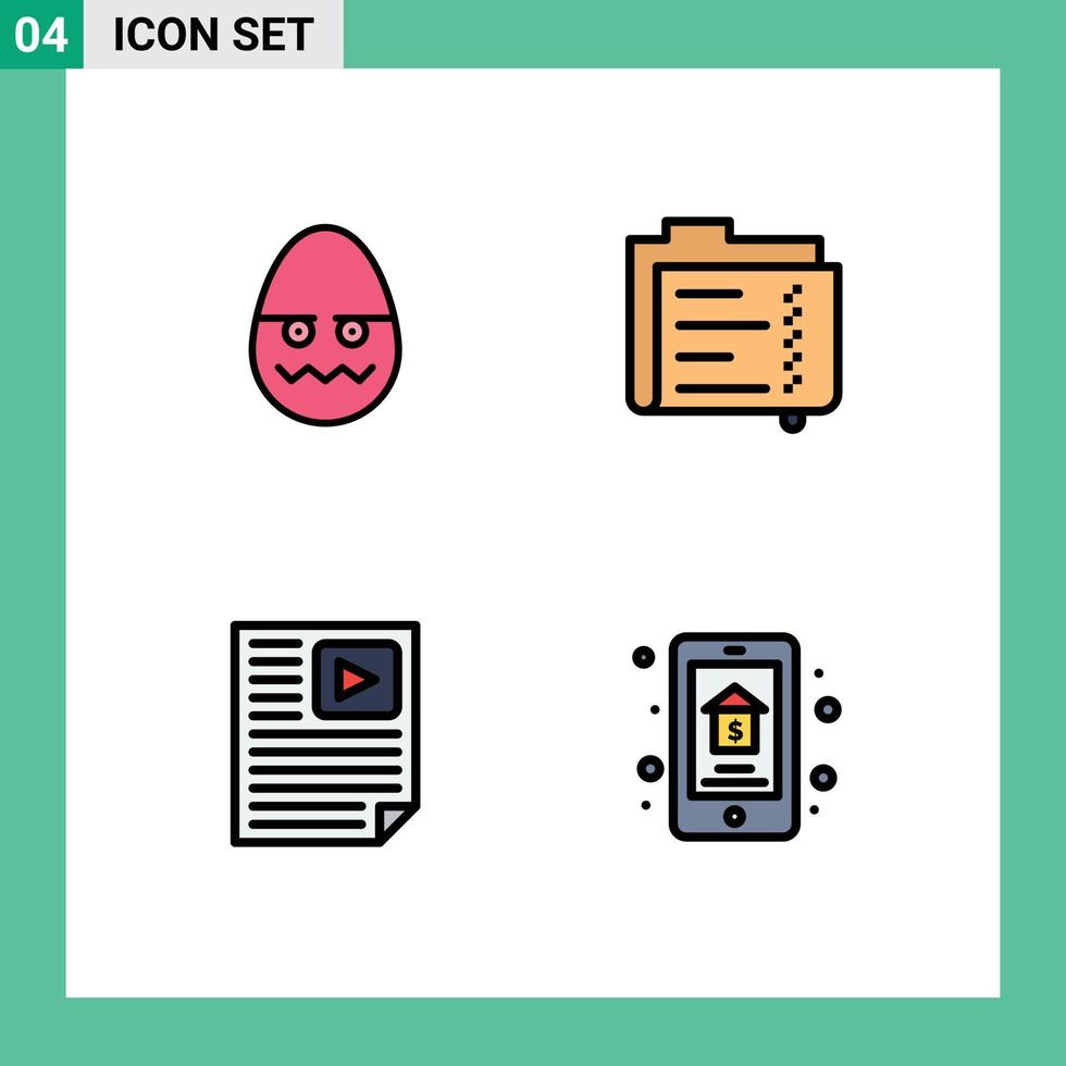 4 Universal Filledline Flat Colors Set for Web and Mobile Applications celebration data egg document paper Editable Vector Design Elements