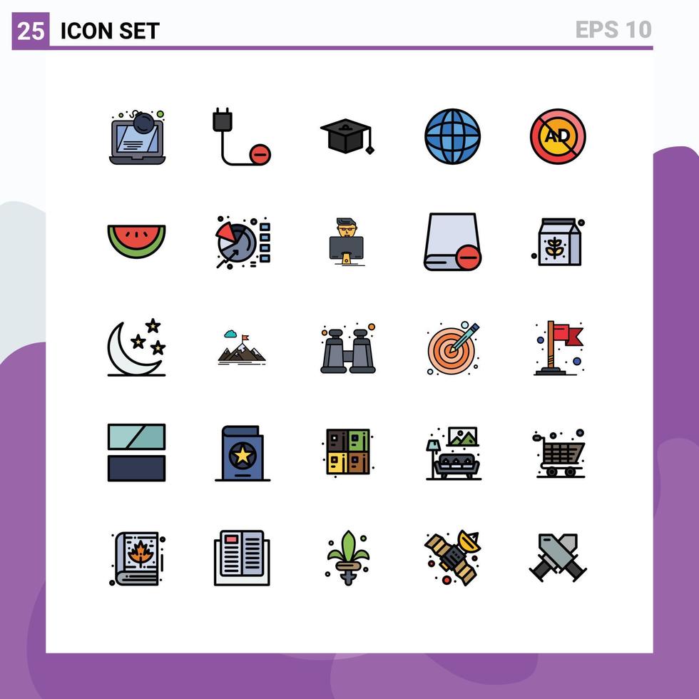 25 Thematic Vector Filled line Flat Colors and Editable Symbols of ad internet hardware location graduation Editable Vector Design Elements