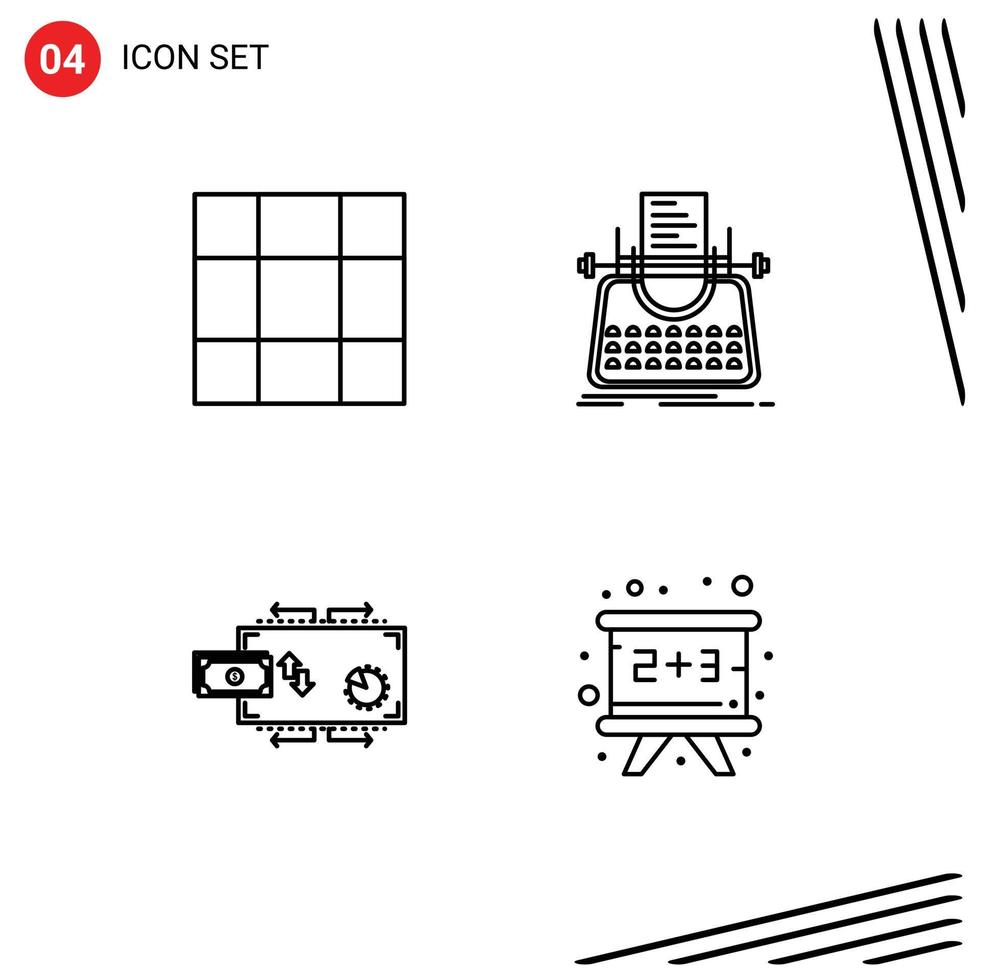 4 Universal Line Signs Symbols of grid marketing blog writer payments Editable Vector Design Elements