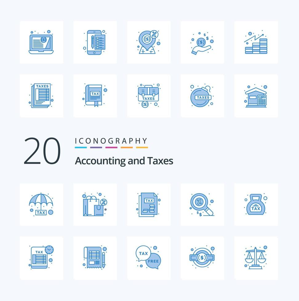 20 Taxes Blue Color icon Pack like duty money document marketing duty vector