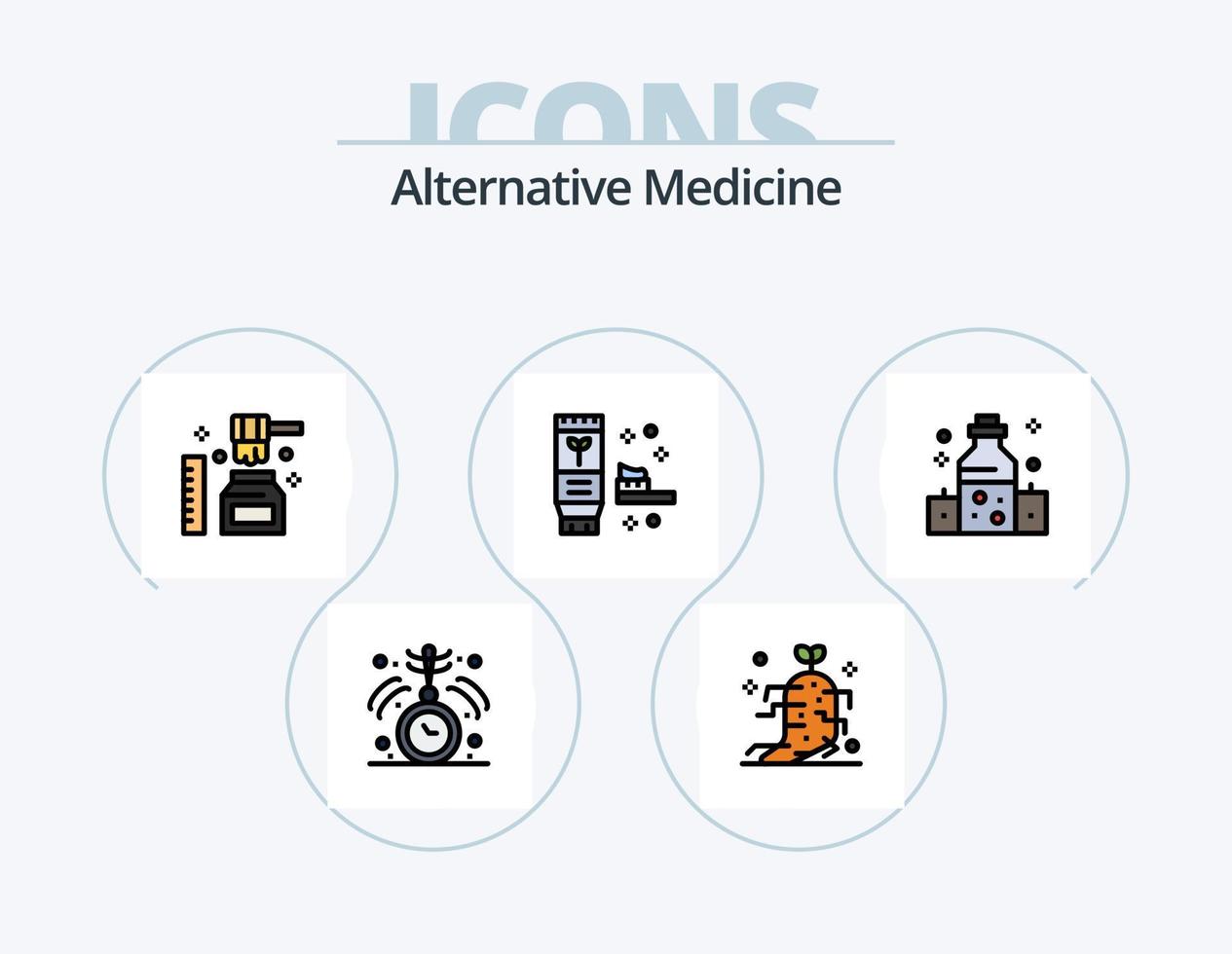 línea de medicina alternativa paquete de iconos llenos 5 diseño de iconos. gente. ornamental. alimento. ligero. vela vector