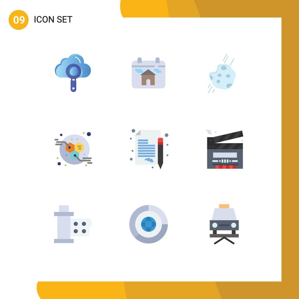 Set of 9 Modern UI Icons Symbols Signs for business power asteroid molecules comet Editable Vector Design Elements