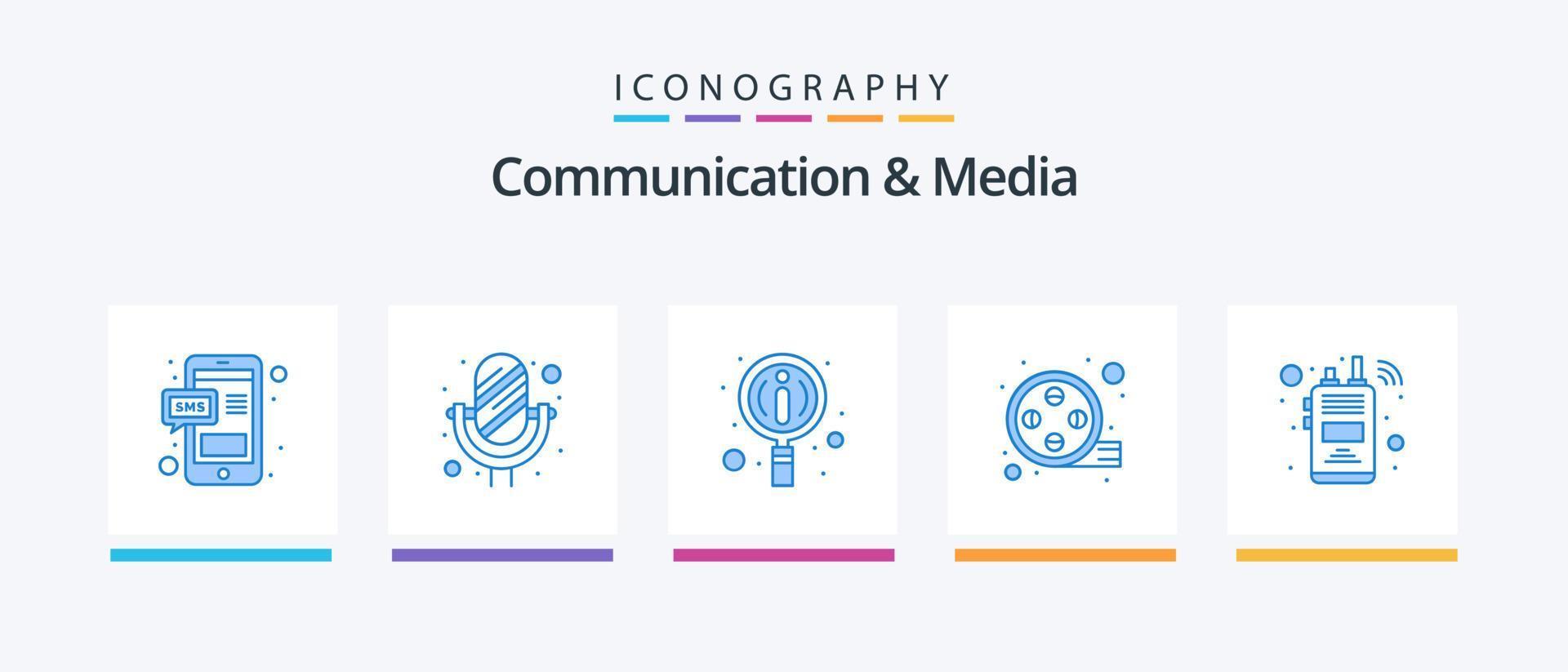 paquete de iconos azul 5 de comunicación y medios que incluye radio. comunicación. información. video. película. diseño de iconos creativos vector