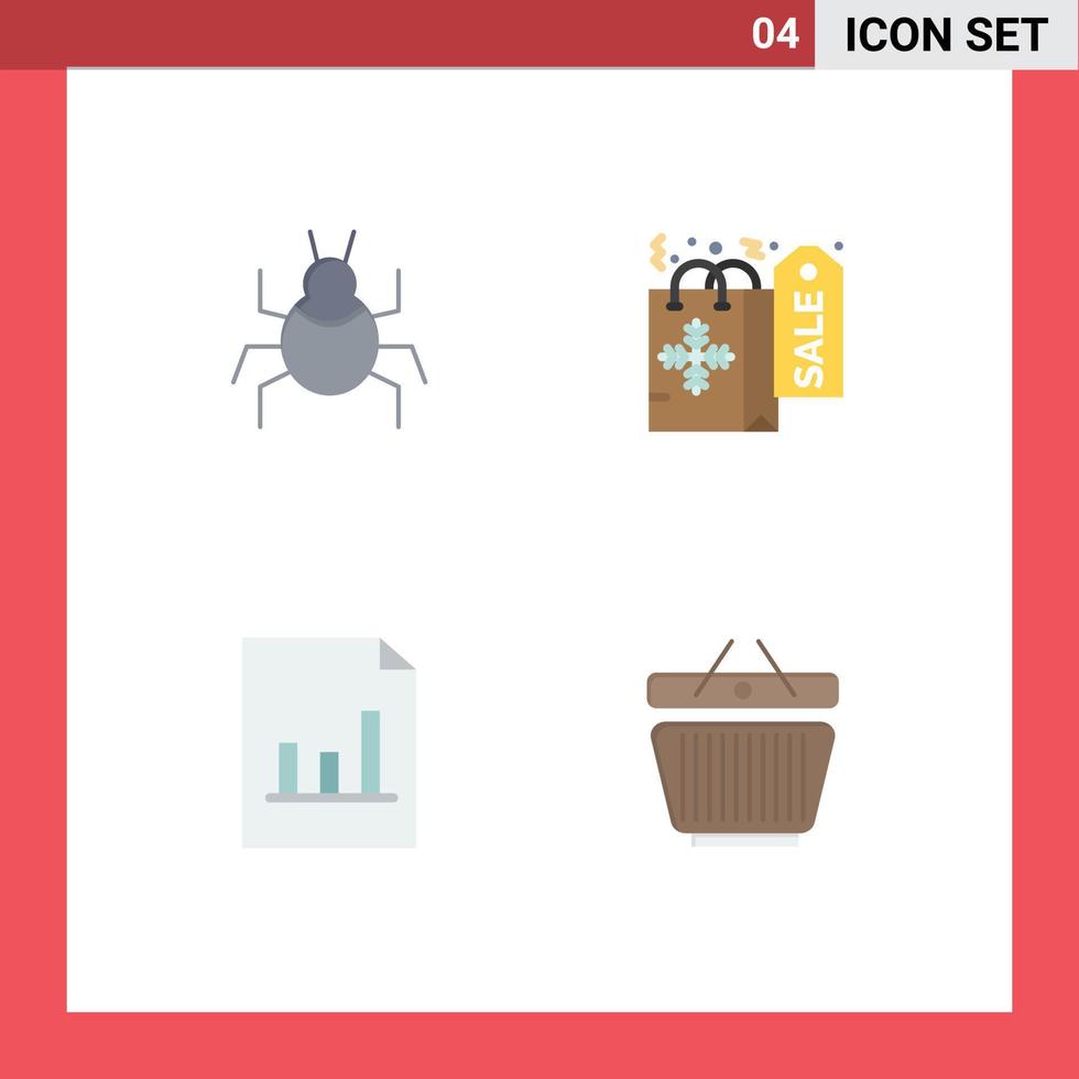 User Interface Pack of 4 Basic Flat Icons of bug graph indian xmas retail Editable Vector Design Elements