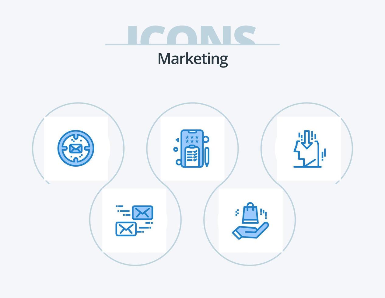 diseño de iconos del paquete de iconos azules de marketing 5. público. marketing. Finanzas. cabeza. texto vector