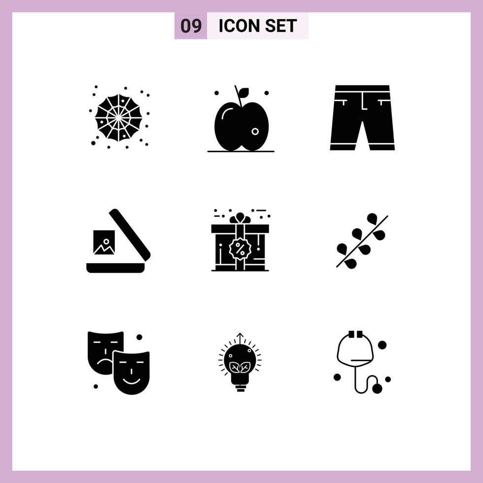 Pictogram Set of 9 Simple Solid Glyphs of discount bonus clothe picture image Editable Vector Design Elements