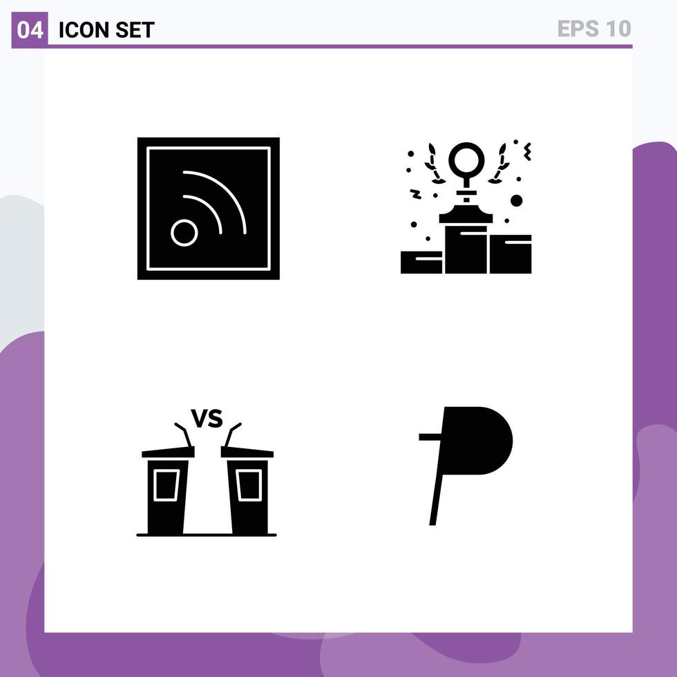 Modern Set of 4 Solid Glyphs Pictograph of feed election power podium speaker Editable Vector Design Elements