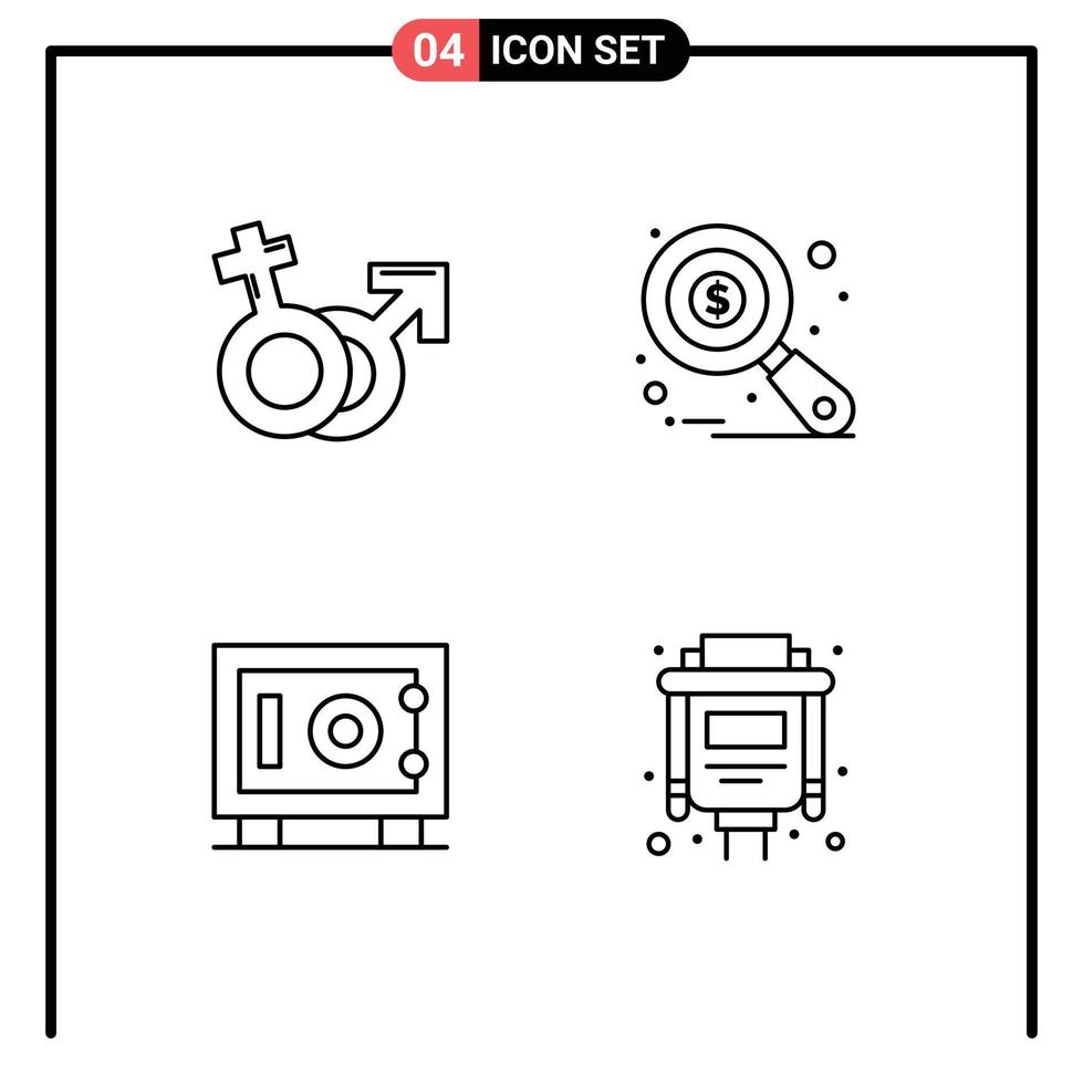 4 Creative Icons Modern Signs and Symbols of gender deposit male auditing safe Editable Vector Design Elements