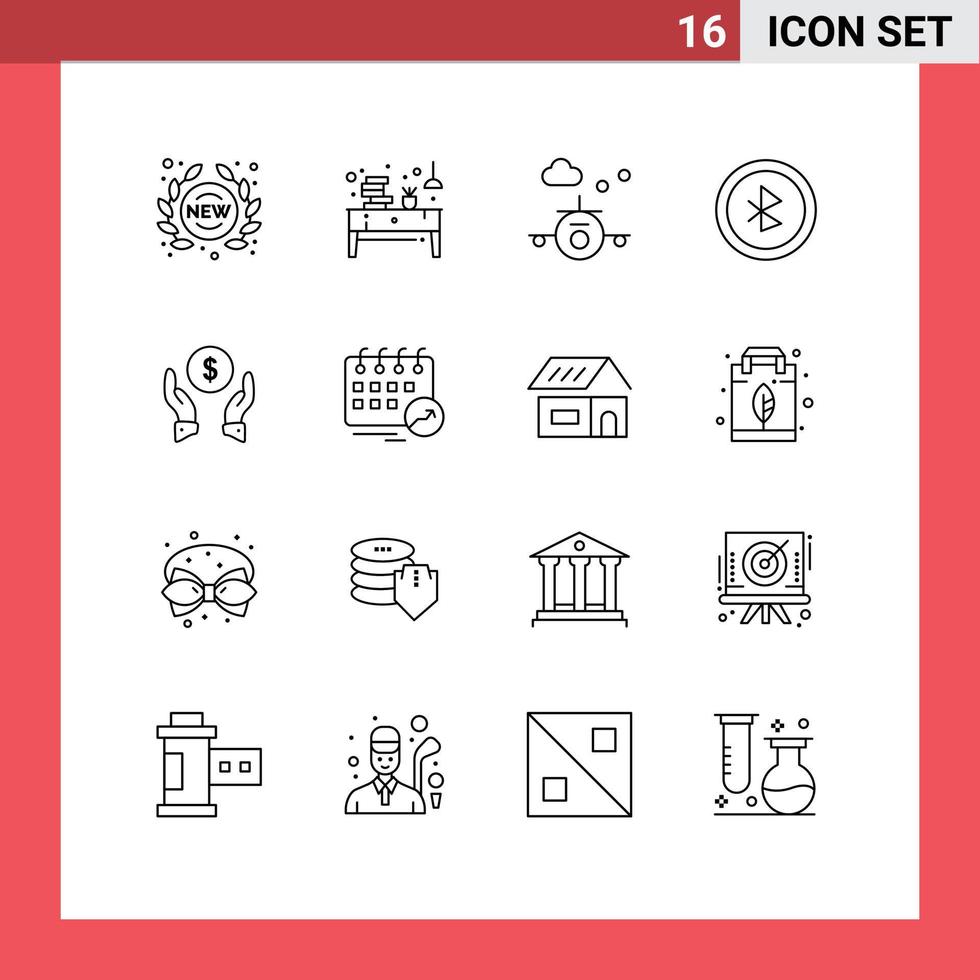User Interface Pack of 16 Basic Outlines of insurance ui office bluetooth transportation Editable Vector Design Elements