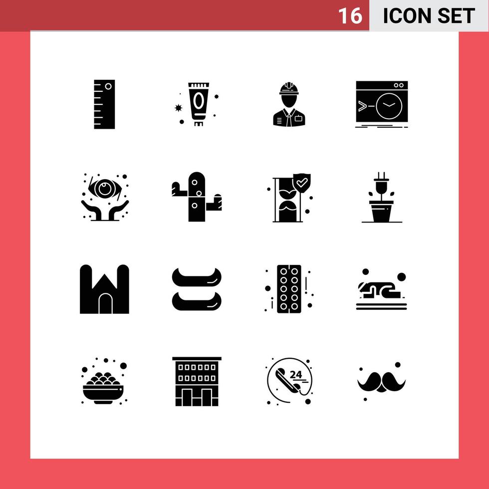 16 User Interface Solid Glyph Pack of modern Signs and Symbols of software command worker admin labour Editable Vector Design Elements