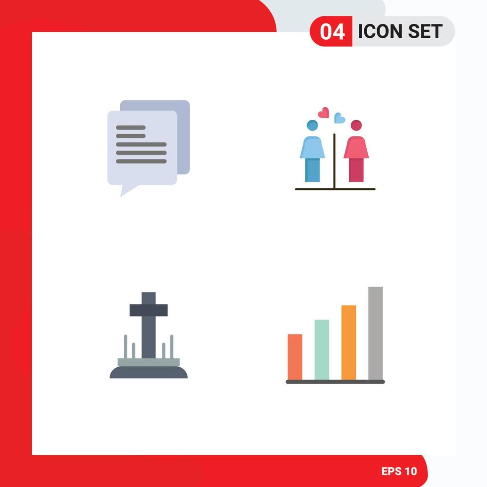 Pictogram Set of 4 Simple Flat Icons of chat cross love signs analytic Editable Vector Design Elements