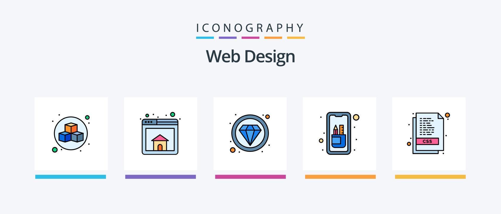 La línea de diseño web llenó un paquete de 5 íconos que incluye herramientas de edición. móvil. capa. diseño. web. diseño de iconos creativos vector