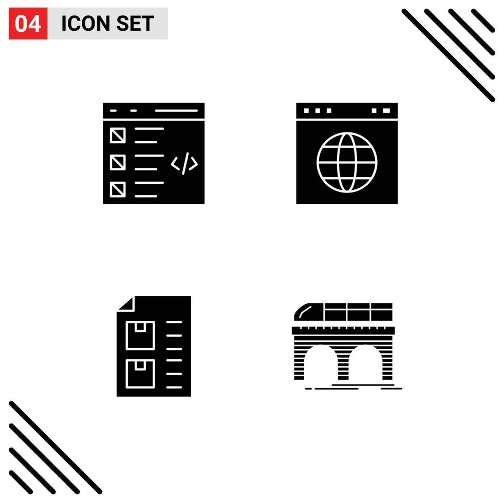 Pack of 4 Modern Solid Glyphs Signs and Symbols for Web Print Media such as check check development link document Editable Vector Design Elements