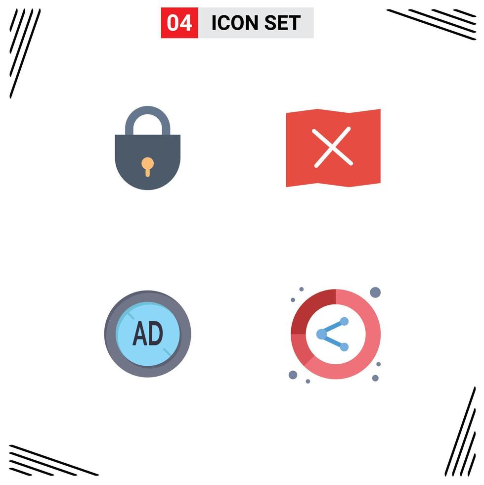 Set of 4 Commercial Flat Icons pack for internet ad blocker security place analysis Editable Vector Design Elements