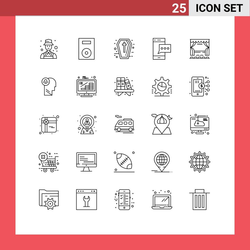 Set of 25 Vector Lines on Grid for smart phone mobile turntable message holidays Editable Vector Design Elements