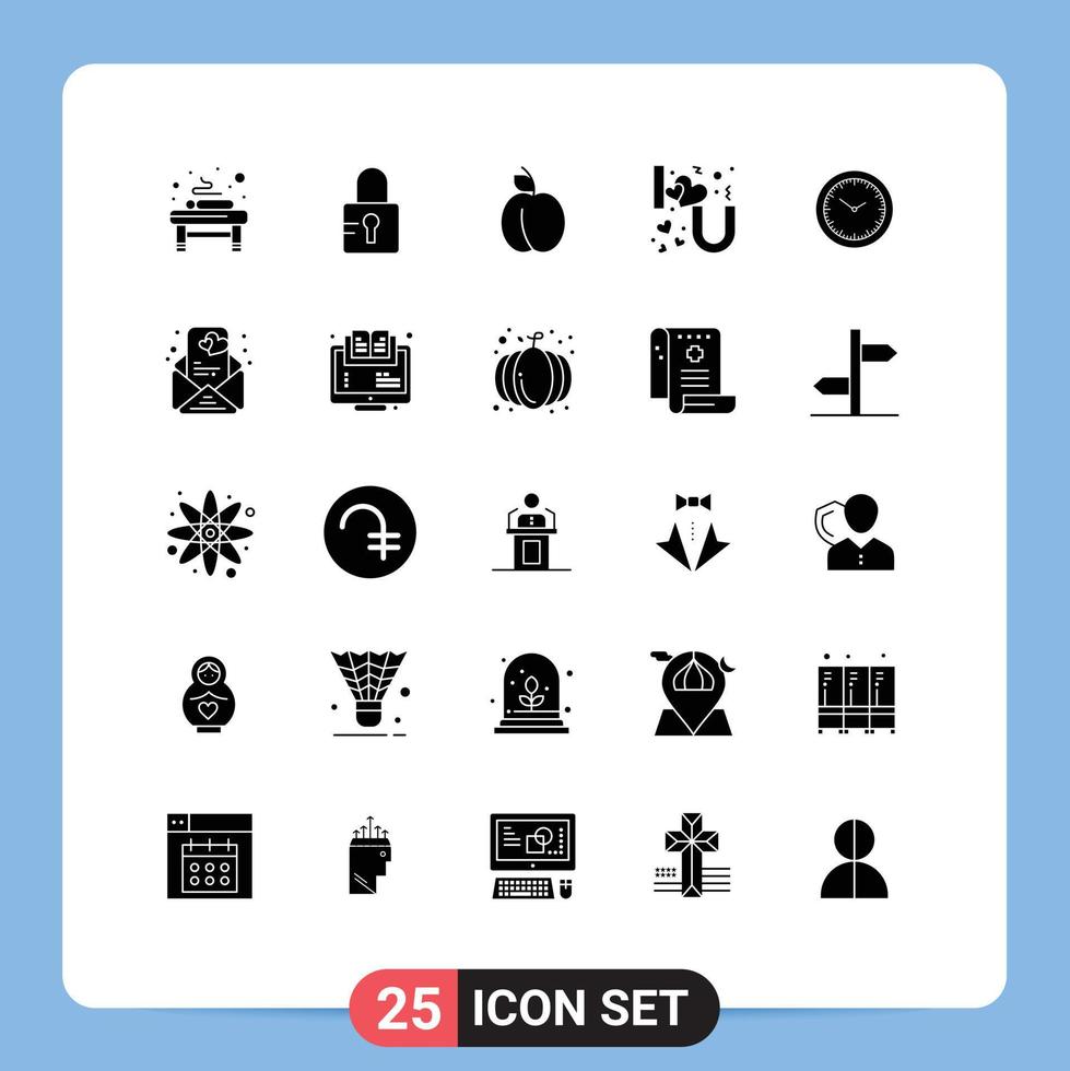 Modern Set of 25 Solid Glyphs and symbols such as timmer watch food time love Editable Vector Design Elements
