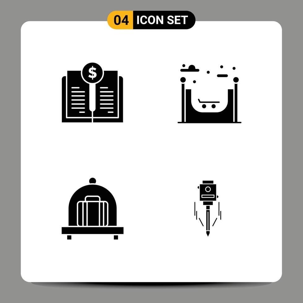 User Interface Pack of 4 Basic Solid Glyphs of book laser investment skate construction Editable Vector Design Elements