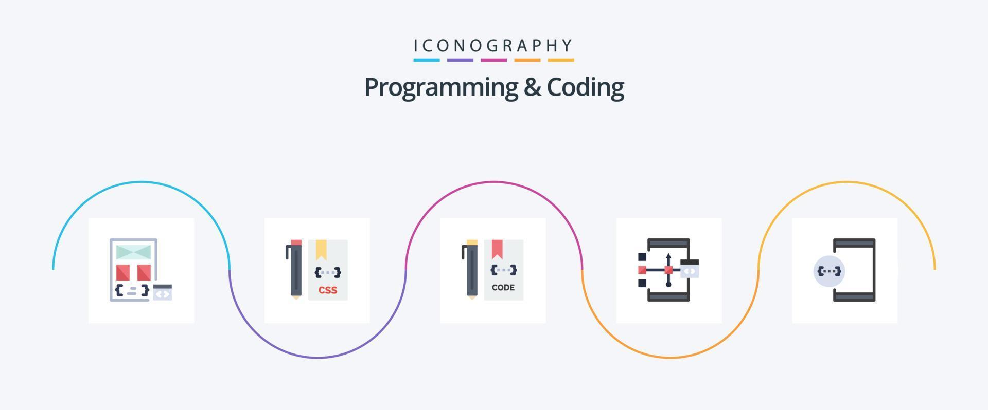 Programming And Coding Flat 5 Icon Pack Including develop. app. develop. file. develop vector