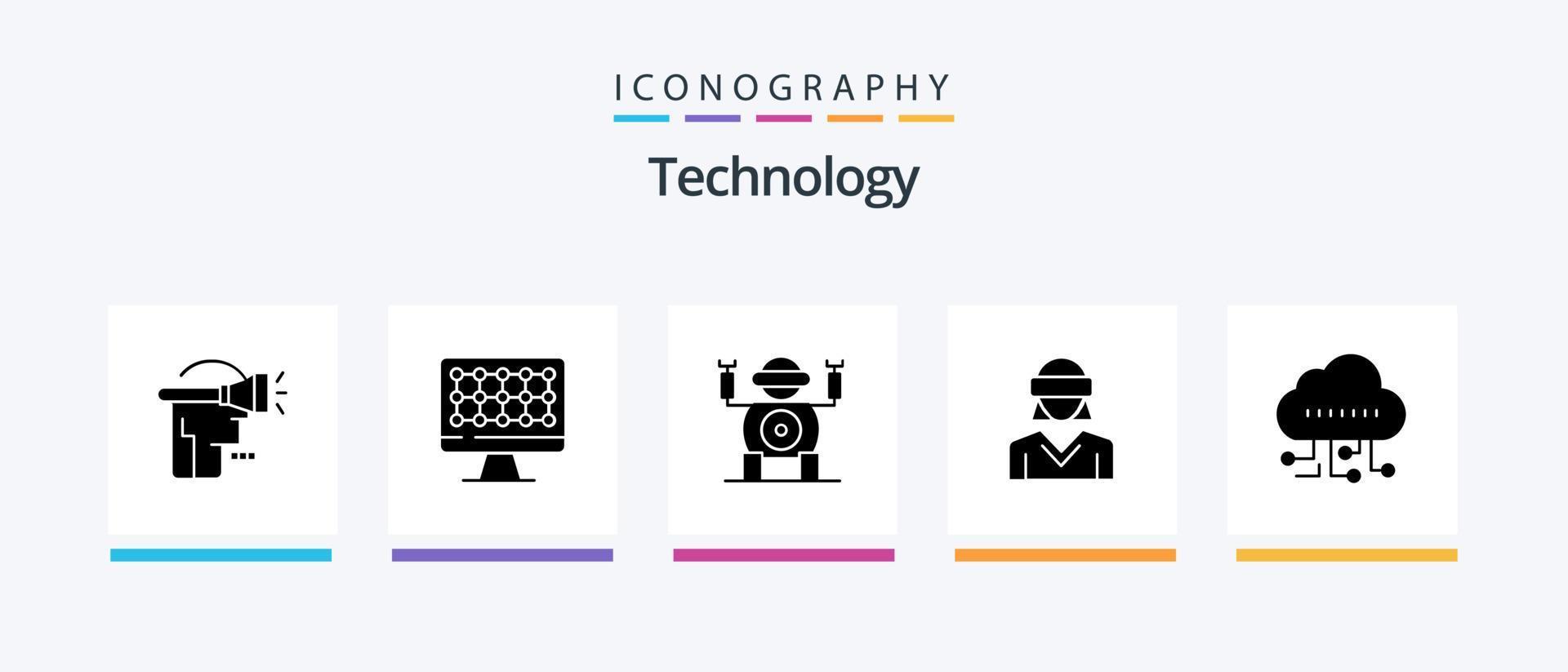 paquete de iconos de glifo de tecnología 5 que incluye tecnología. datos. tecnología. mujer. realidad. diseño de iconos creativos vector