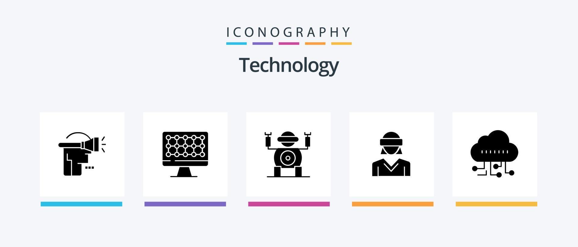 Technology Glyph 5 Icon Pack Including technology. data. technology. woman. reality. Creative Icons Design vector