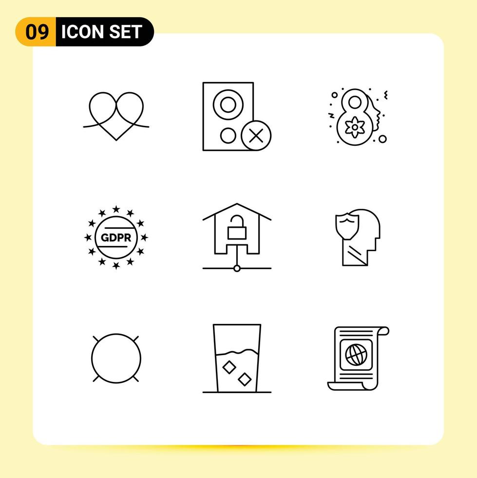Modern Set of 9 Outlines Pictograph of devices privacy hardware law celebrate Editable Vector Design Elements